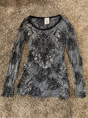 Vocal Black & Gray Long-Sleeve Rhinestone-Embellished Tee